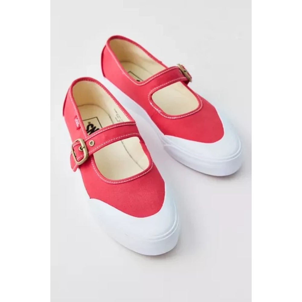 Vans Mary Jane Shoes Women 8.5 Red Canvas Buckle Strap Sneakers - Picture 3 of 16